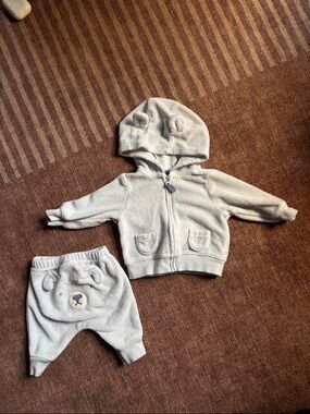 Carter's Light Gray Bear Hooded Jacket & Pants Matching Set